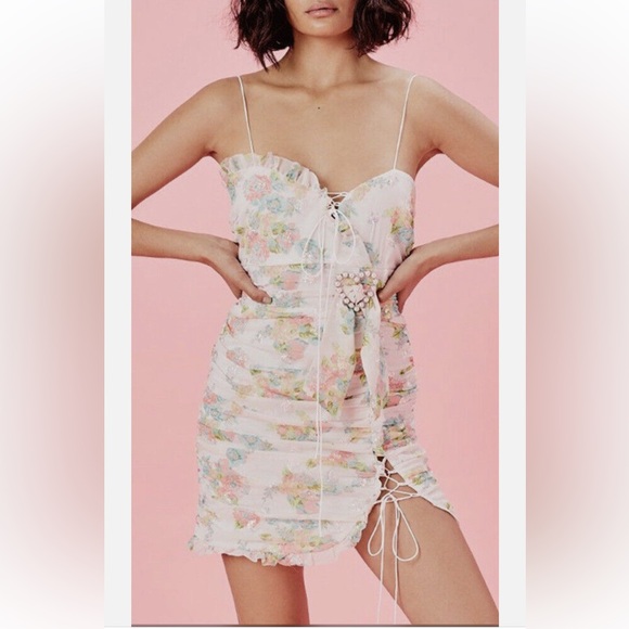 For Love And Lemons Embelleshed Hearts Floral Print And Sequin Minidress - Picture 5 of 11